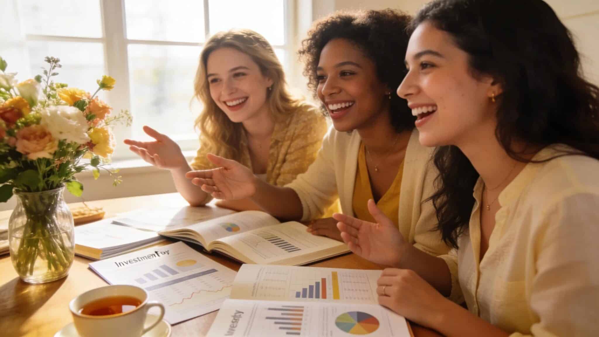 Group of women discussing investment strategies, emphasizing collaborative wealth management approaches